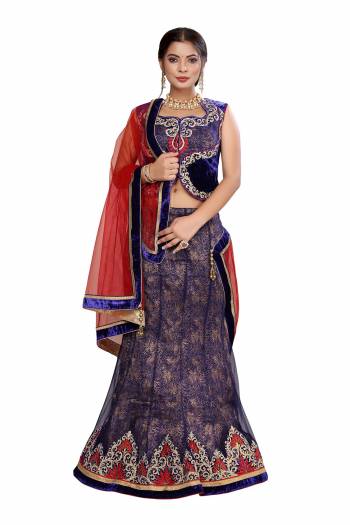 Garb This Designer Lehenga Choli In Fine Color. This Designer Embroidery And  Lehenga Choli Is Brosade Based Paired With Net Fabricated Dupatta, It Is Beautified With Lovely Attractive Look.