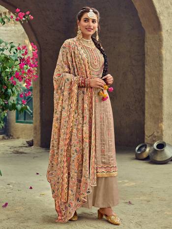 Look Pretty This Designer Long Length Suit In Lovely Fine Light Color.?Its Pretty Heavy Designer Thread Embroidred Work Top Is Faux Georgette Based Paired With Santoon Bottom And Faux Georgette Fabricated Work Dupatta Which Gives An Attractive To The Suit.