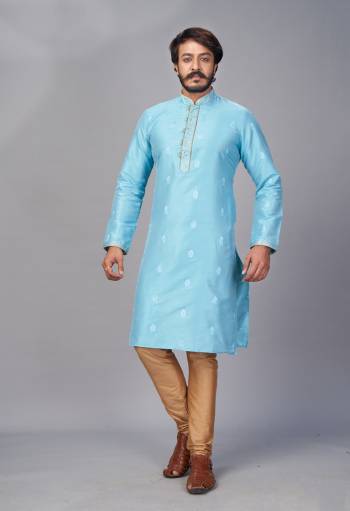 Looking Your Ethenic Style Kurta With Pajama Are Fine Color. This Kurta Are Silk Jacquard Fabric With Wevon Designer With Work And Pajama Are Cotton Fabric.