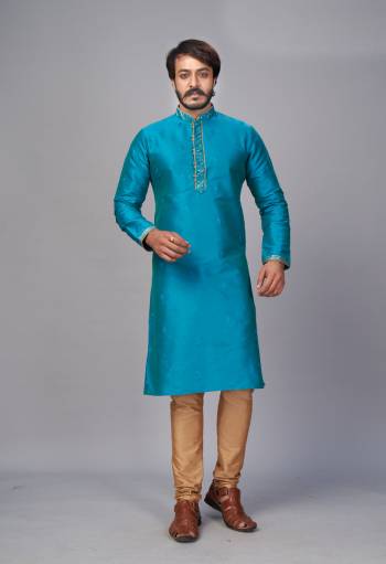 Looking Your Ethenic Style Kurta With Pajama Are Fine Color. This Kurta Are Silk Jacquard Fabric With Wevon Designer With Work And Pajama Are Cotton Fabric.