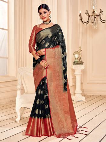 Look This Party Wear Saree Are Fine Saree Paired With Matching Blouse.This Heavy Designer Wevon Work Saree Is Banarasi Silk Based And Blouse Are Banarasi Silk Fabric. Which Gives A Rich Look To Your Personality. Buy This Pretty Saree Now.