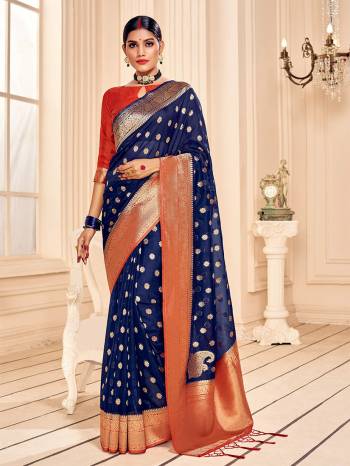 Look This Party Wear Saree Are Fine Saree Paired With Matching Blouse.This Heavy Designer Wevon Work Saree Is Banarasi Silk Based And Blouse Are Banarasi Silk Fabric. Which Gives A Rich Look To Your Personality. Buy This Pretty Saree Now.