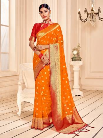 Look This Party Wear Saree Are Fine Saree Paired With Matching Blouse.This Heavy Designer Wevon Work Saree Is Banarasi Silk Based And Blouse Are Banarasi Silk Fabric. Which Gives A Rich Look To Your Personality. Buy This Pretty Saree Now.