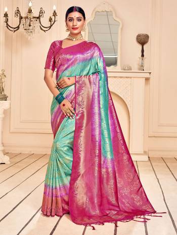 Look This Party Wear Saree Are Fine Saree Paired With Matching Blouse.This Heavy Designer Wevon Work Saree Is Banarasi Silk Based And Blouse Are Banarasi Silk Fabric. Which Gives A Rich Look To Your Personality. Buy This Pretty Saree Now.