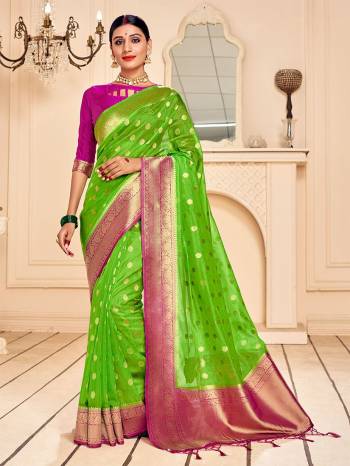 Look This Party Wear Saree Are Fine Saree Paired With Matching Blouse.This Heavy Designer Wevon Work Saree Is Banarasi Silk Based And Blouse Are Banarasi Silk Fabric. Which Gives A Rich Look To Your Personality. Buy This Pretty Saree Now.