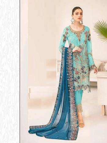 Garb This Designer Long Length Pakistani Suit In Lovely Light Color.?Its Pretty Heavy Designer Embroidred Work Top Is Faux Grorgette Based Paired With Santoon Bottom And Naznin Fabricated Dupatta Which Gives An Attractive To The Suit.