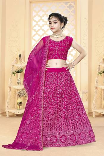 Attrective Look This Heavy Designer Lehenga Choli In Kidswear Readymade All Over Color. This Stylist Embroidery Work Lehenga Choli Is Net Based Paired With Net Fabricated Dupatta, It Is Beautified With Lovely Attractive Look.