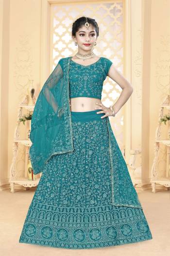 Attrective Look This Heavy Designer Lehenga Choli In Kidswear Readymade All Over Color. This Stylist Embroidery Work Lehenga Choli Is Net Based Paired With Net Fabricated Dupatta, It Is Beautified With Lovely Attractive Look.