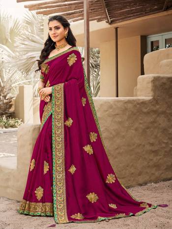 Look Attractive Wearing This Fine Colored Saree Paired With Blouse.  This Heavy Designer Saree Is Vichitra Silk Based Which Gives A Rich Look To Your Personality. Buy This Pretty Saree Now.