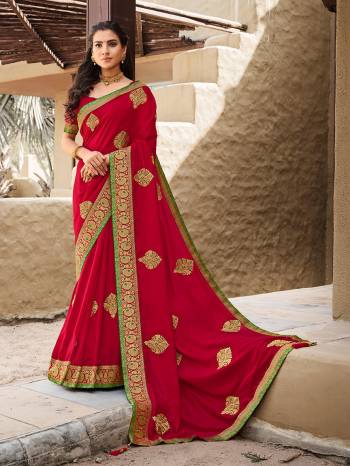 Look Attractive Wearing This Fine Colored Saree Paired With Blouse.  This Heavy Designer Saree Is Vichitra Silk Based Which Gives A Rich Look To Your Personality. Buy This Pretty Saree Now.