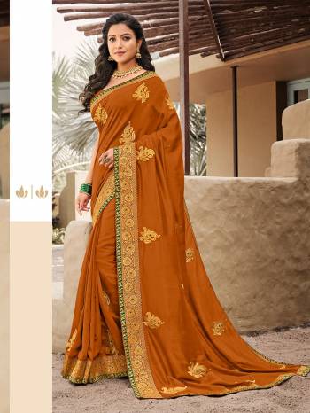 Look Attractive Wearing This Fine Colored Saree Paired With Blouse.  This Heavy Designer Saree Is Vichitra Silk Based Which Gives A Rich Look To Your Personality. Buy This Pretty Saree Now.