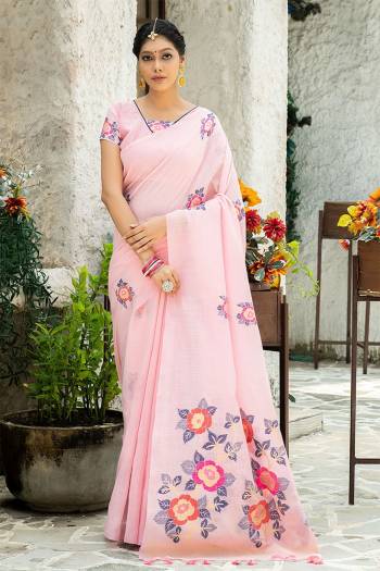 Rich Look This Partywear Saree Are Fine Saree Paired With Blouse.  This Designer Wevon Jacquard Saree And Blouse Are Linen Cotton Fabric. Which Gives A Rich Look To Your Personality. Buy This Pretty Saree Now.