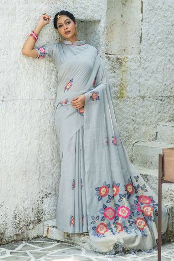 Rich Look This Partywear Saree Are Fine Saree Paired With Blouse.  This Designer Wevon Jacquard Saree And Blouse Are Linen Cotton Fabric. Which Gives A Rich Look To Your Personality. Buy This Pretty Saree Now.