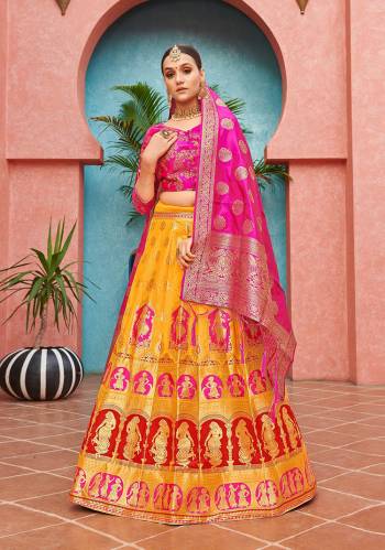 Attrective Look This Heavy Designer Lehenga Choli In Fine Color. This Stylist Designer Wevon Work Lehenga Choli And Dupatta Is Banarasi Silk Based Fabric. It Is Beautified With Lovely Attractive Look.