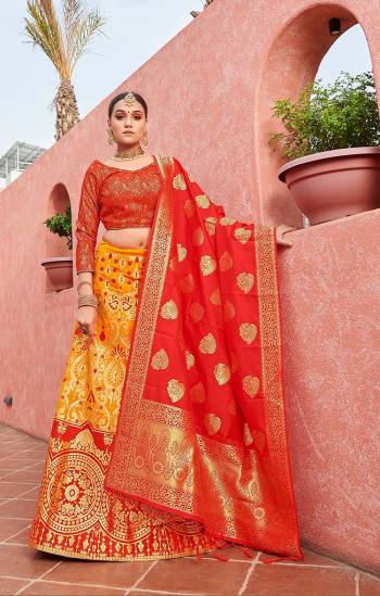 Attrective Look This Heavy Designer Lehenga Choli In Fine Color. This Stylist Designer Wevon Work Lehenga Choli And Dupatta Is Banarasi Silk Based Fabric. It Is Beautified With Lovely Attractive Look.