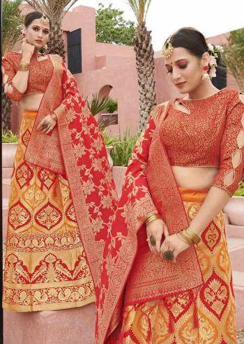 Attrective Look This Heavy Designer Lehenga Choli In Fine Color. This Stylist Designer Wevon Work Lehenga Choli And Dupatta Is Banarasi Silk Based Fabric. It Is Beautified With Lovely Attractive Look.