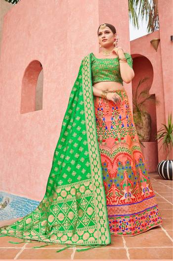 Attrective Look This Heavy Designer Lehenga Choli In Fine Color. This Stylist Designer Wevon Work Lehenga Choli And Dupatta Is Banarasi Silk Based Fabric. It Is Beautified With Lovely Attractive Look.