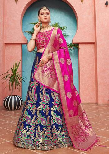 Attrective Look This Heavy Designer Lehenga Choli In Fine Color. This Stylist Designer Wevon Work Lehenga Choli And Dupatta Is Banarasi Silk Based Fabric. It Is Beautified With Lovely Attractive Look.