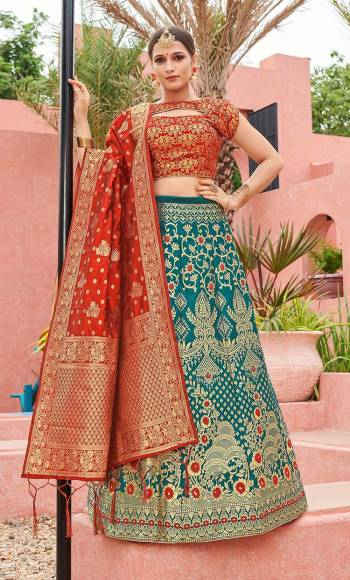 Attrective Look This Heavy Designer Lehenga Choli In Fine Color. This Stylist Designer Wevon Work Lehenga Choli And Dupatta Is Banarasi Silk Based Fabric. It Is Beautified With Lovely Attractive Look.