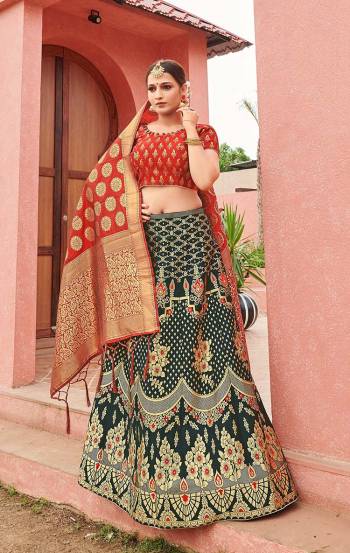 Attrective Look This Heavy Designer Lehenga Choli In Fine Color. This Stylist Designer Wevon Work Lehenga Choli And Dupatta Is Banarasi Silk Based Fabric. It Is Beautified With Lovely Attractive Look.