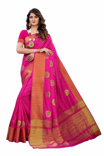 Celebrate This Festive Season In This Very Pretty Colored Designer Saree Paired With Blouse. This Saree and Blouse Soft Silk Based Beautified With Detailed Wevon With Embroidery Butta. 