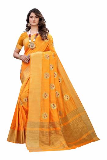 Celebrate This Festive Season In This Very Pretty Colored Designer Saree Paired With Blouse. This Saree and Blouse Soft Silk Based Beautified With Detailed Wevon With Embroidery Butta. 