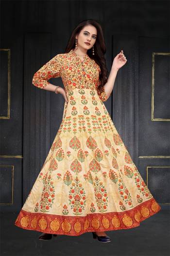 This Designer Readymade Long Gown In Fine Color. This  Pretty Gown Is Fabricated On Maslin Beautified With Designer Printed. Its Fabric Is Soft Towards Skin And Easy To Carry All Day Long. 