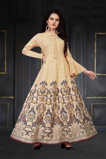 This Designer Readymade Long Gown In Fine Color. This  Pretty Gown Is Fabricated On Maslin Beautified With Designer Printed. Its Fabric Is Soft Towards Skin And Easy To Carry All Day Long. 