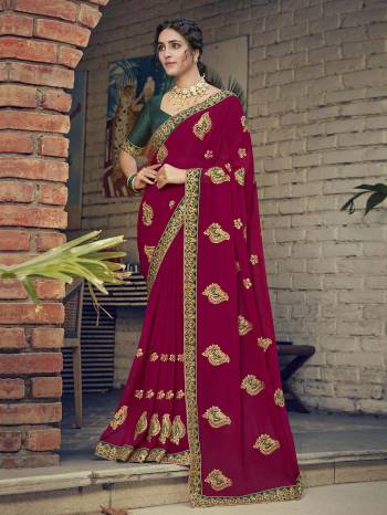 Look Attractive Wearing This Fine Colored Saree Paired With Contrasted Blouse.  This Heavy Designer Saree Is Georgette Based Which Gives A Rich Look To Your Personality. Buy This Pretty Saree Now.