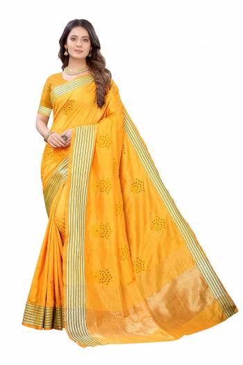 Celebrate This Festive Season In This Very Pretty Colored Designer Saree Paired With Blouse. This Saree and Blouse Soft Silk Based Beautified With Detailed Wevon With Embroidery Butta. 