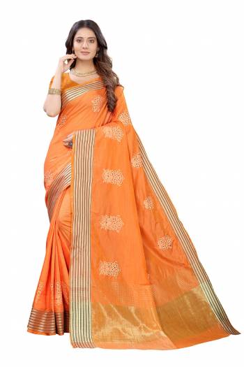 Celebrate This Festive Season In This Very Pretty Colored Designer Saree Paired With Blouse. This Saree and Blouse Soft Silk Based Beautified With Detailed Wevon With Embroidery Butta. 