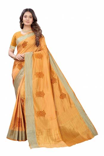 Celebrate This Festive Season In This Very Pretty Colored Designer Saree Paired With Blouse. This Saree and Blouse Soft Silk Based Beautified With Detailed Wevon With Embroidery Butta. 