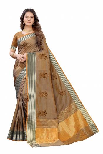 Celebrate This Festive Season In This Very Pretty Colored Designer Saree Paired With Blouse. This Saree and Blouse Soft Silk Based Beautified With Detailed Wevon With Embroidery Butta. 