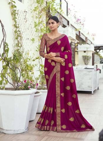 Grab This Pretty Elegant Looking Designer Saree In Fine Color Paired With Blouse. This Saree Are Vichitra Silk And Blouse Are Broket Based Beautified With Embroidery. Buy Now.