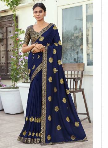 Grab This Pretty Elegant Looking Designer Saree In Fine Color Paired With Blouse. This Saree Are Vichitra Silk And Blouse Are Broket Based Beautified With Embroidery. Buy Now.