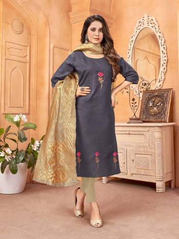 Look Pretty This Designer Long Length Suit In Lovely Fine Light Color.?Its Pretty Designer Thread Embroidred Work Top Is Handloom Slub Based Paired With Cotton Bottom And Banarasi Silk Wevon Designer Fabricated Work Dupatta Which Gives An Attractive To The Suit.