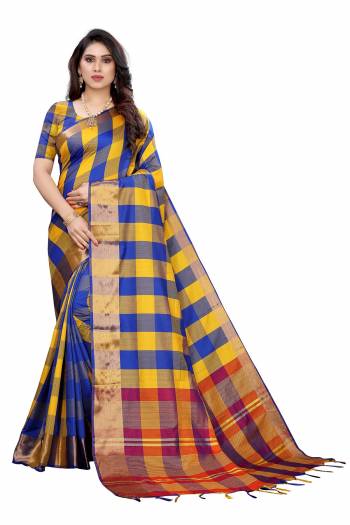 Look Attractive Wearing This Saree Paired With Blouse.  This Wevon  Designer Saree Is Cotton Silk Based Which Gives A Rich Look To Your Personality. Buy This Pretty Saree Now.