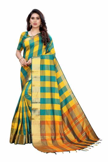 Look Attractive Wearing This Saree Paired With Blouse.  This Wevon  Designer Saree Is Cotton Silk Based Which Gives A Rich Look To Your Personality. Buy This Pretty Saree Now.