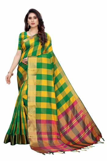 Look Attractive Wearing This Saree Paired With Blouse.  This Wevon  Designer Saree Is Cotton Silk Based Which Gives A Rich Look To Your Personality. Buy This Pretty Saree Now.