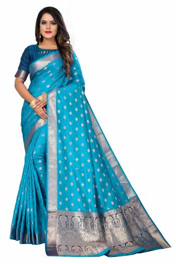 Adorn The Pretty Angelic Look Wearing This Wevon Designer Saree In Fine Color Paired With Blouse. This Saree Is Fabricated On Lichi Silk Paired With Blouse. Its Pretty Color Pallete Will Give An Attractive Look To Your Personality. 