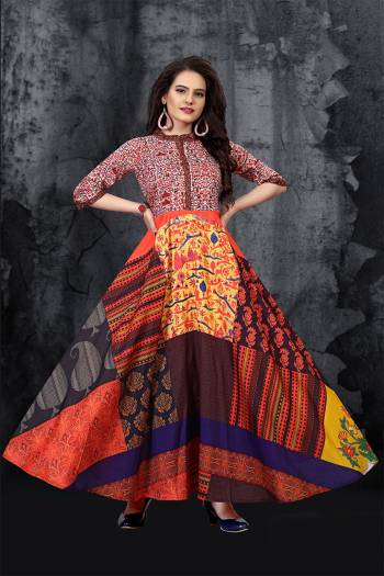 This Designer Readymade Long Gown In Fine Color. This  Pretty Gown Is Fabricated On Maslin Beautified With Designer Printed. Its Fabric Is Soft Towards Skin And Easy To Carry All Day Long. 