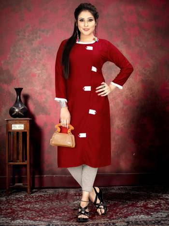 Grab This Designer Readymade Long Kurti In Color Fabricated On Rayon. It Is Beautified With Designer And You Can Pair This Up For A Festive Look. Buy Now.