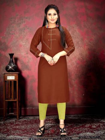 Grab This Designer Readymade Long Kurti In Color Fabricated On Rayon. It Is Beautified With Designer And You Can Pair This Up For A Festive Look. Buy Now.