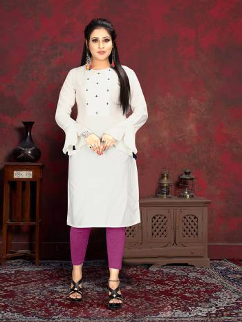 Grab This Designer Readymade Long Kurti In Color Fabricated On Rayon. It Is Beautified With Designer And You Can Pair This Up For A Festive Look. Buy Now.