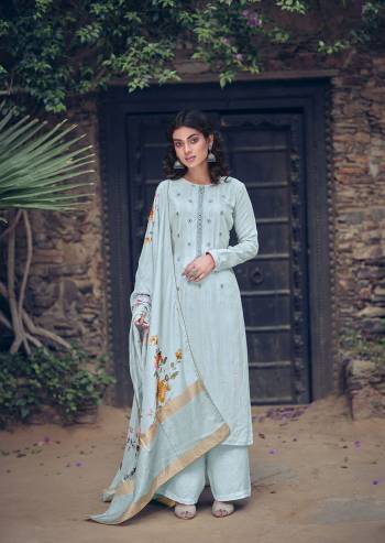 Look Pretty This Designer Long Length Suit In Lovely Light Color.?Its Pretty Heavy Wevon Jari Linnig And Hand Work Top Is Maslin Based Paired With Santoon Bottom And Maslin Jacquard Fabricated Digital Printed Dupatta Which Gives An Attractive To The Suit.