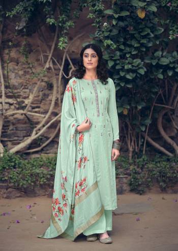 Look Pretty This Designer Long Length Suit In Lovely Light Color.?Its Pretty Heavy Wevon Jari Linnig And Hand Work Top Is Maslin Based Paired With Santoon Bottom And Maslin Jacquard Fabricated Digital Printed Dupatta Which Gives An Attractive To The Suit.