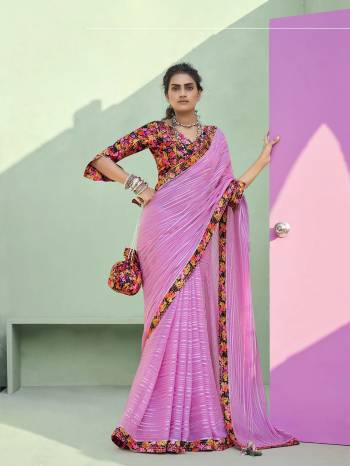 Grab This Pretty Elegant Looking Designer Saree In Fine Light Color Paired With Multy Color Blouse. This Saree Are Chiffon And Blouse Are Art Silk Based Beautified With Printed Blouse And Borer And Parsh. Buy Now.