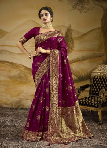 Adorn The Pretty Look Wearing This Heavy Designer Weaving Jacquard And Diamond Work Saree In Fine Color Paired With Blouse. This Saree Is Fabricated On Art Silk With  Blouse. Its Pretty Color Pallete Will Give An Attractive Look To Your Personality. 