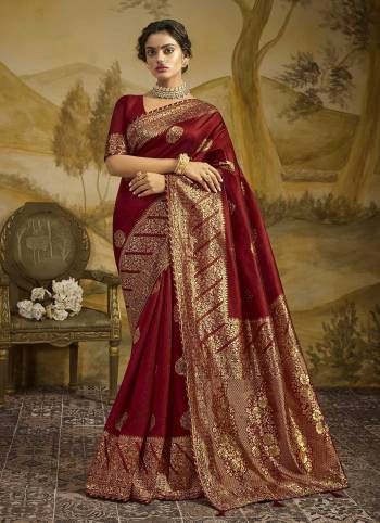 Adorn The Pretty Look Wearing This Heavy Designer Weaving Jacquard And Diamond Work Saree In Fine Color Paired With Blouse. This Saree Is Fabricated On Art Silk With  Blouse. Its Pretty Color Pallete Will Give An Attractive Look To Your Personality. 