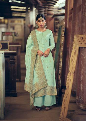 Attrective This Designer Long Length Suit In Lovely Light Color.?Its Pretty Heavy Wevon Jacquard Designer And Hand Work Top Is Silk Based Paired With Cotton Bottom And Silk Jacquard Fabricated Dupatta Which Gives An Attractive To The Suit.